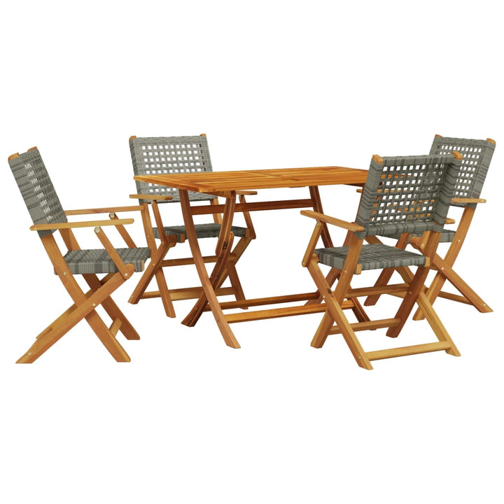 5-delige Tuinset poly rattan en massief hout grijs