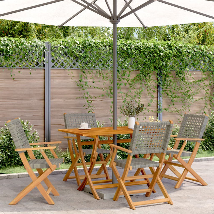 5-delige Tuinset poly rattan en massief hout grijs