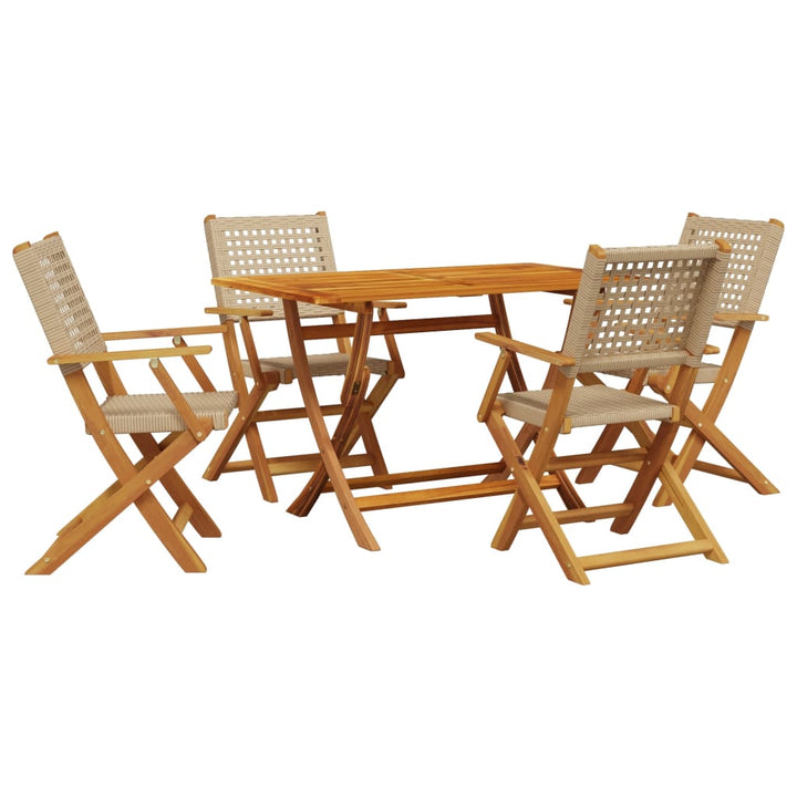 5-delige Tuinset poly rattan en massief hout beige