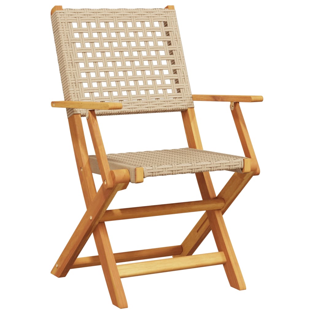 5-delige Tuinset poly rattan en massief hout beige