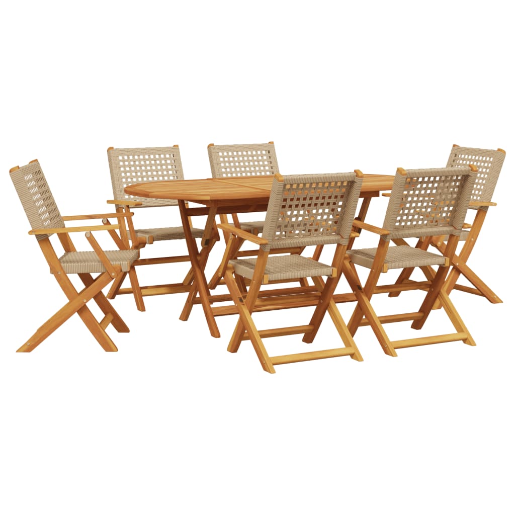 7-delige Tuinset poly rattan en massief hout beige