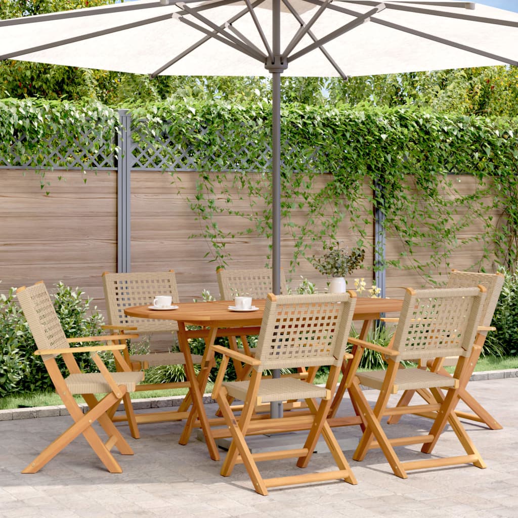 7-delige Tuinset poly rattan en massief hout beige