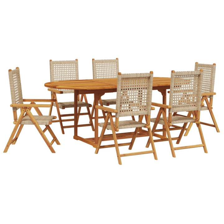 7-delige Tuinset poly rattan en massief hout beige