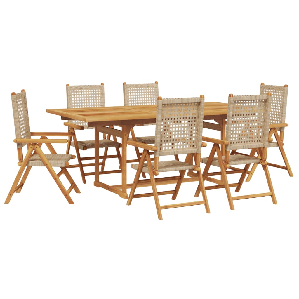 7-delige Tuinset poly rattan en massief hout beige