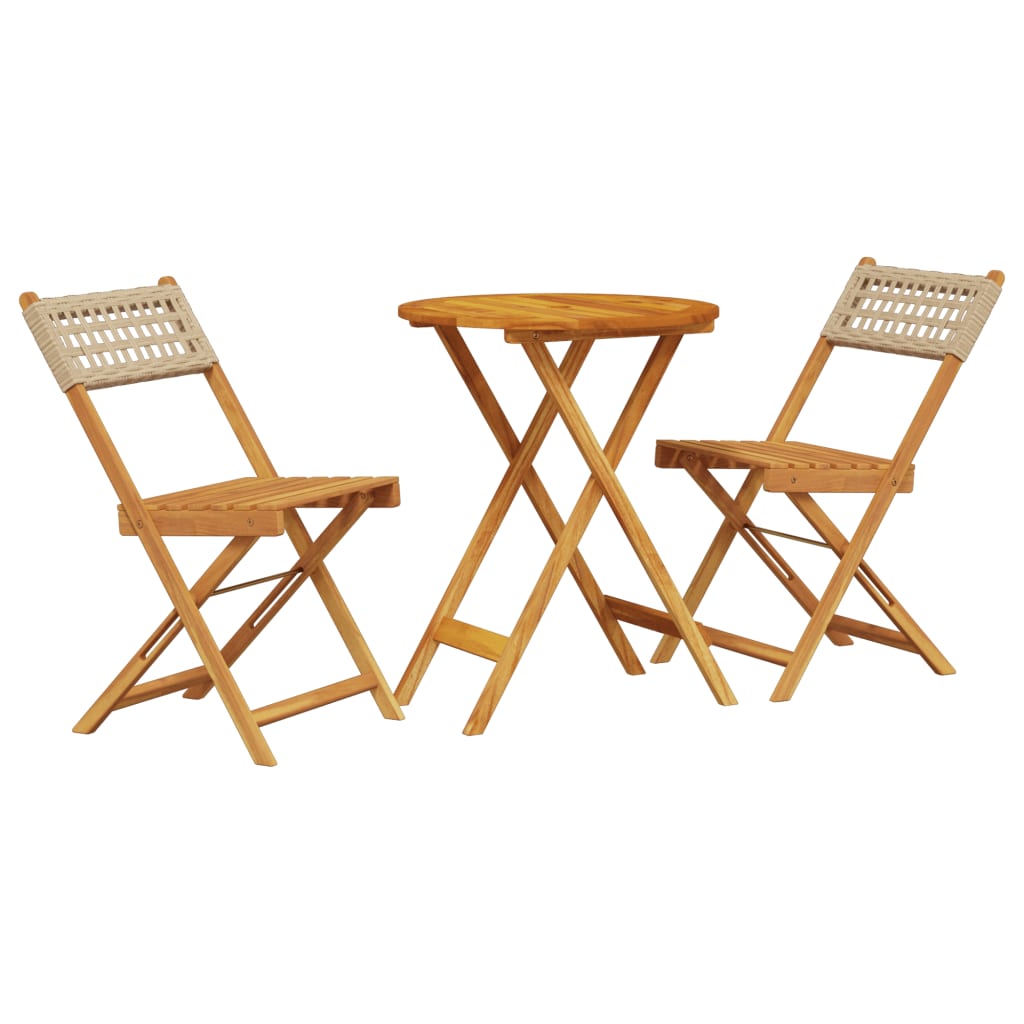 3-delige Bistroset poly rattan en massief hout beige