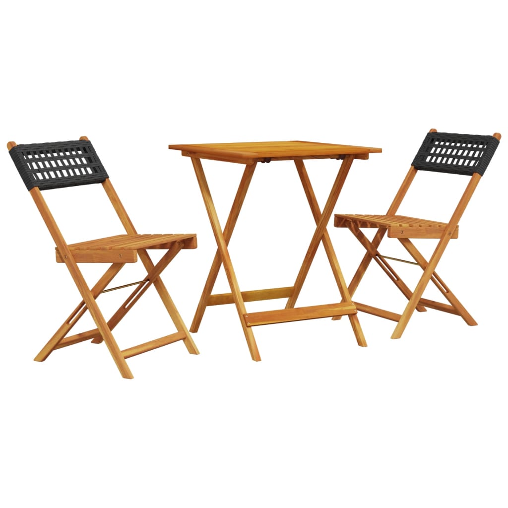 3-delige Bistroset poly rattan en massief hout zwart