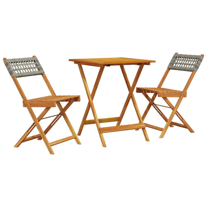 3-delige Bistroset poly rattan en massief hout grijs