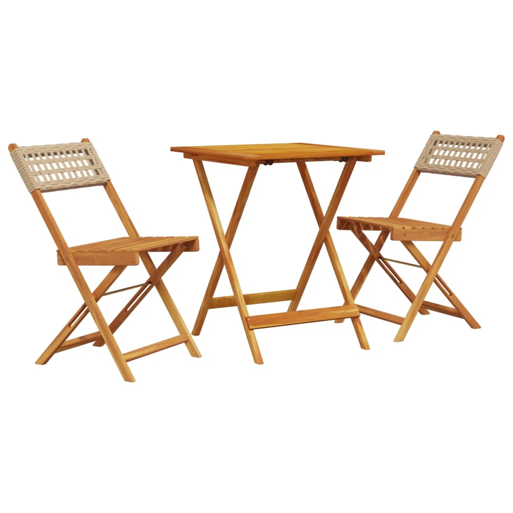 3-delige Bistroset poly rattan en massief hout beige