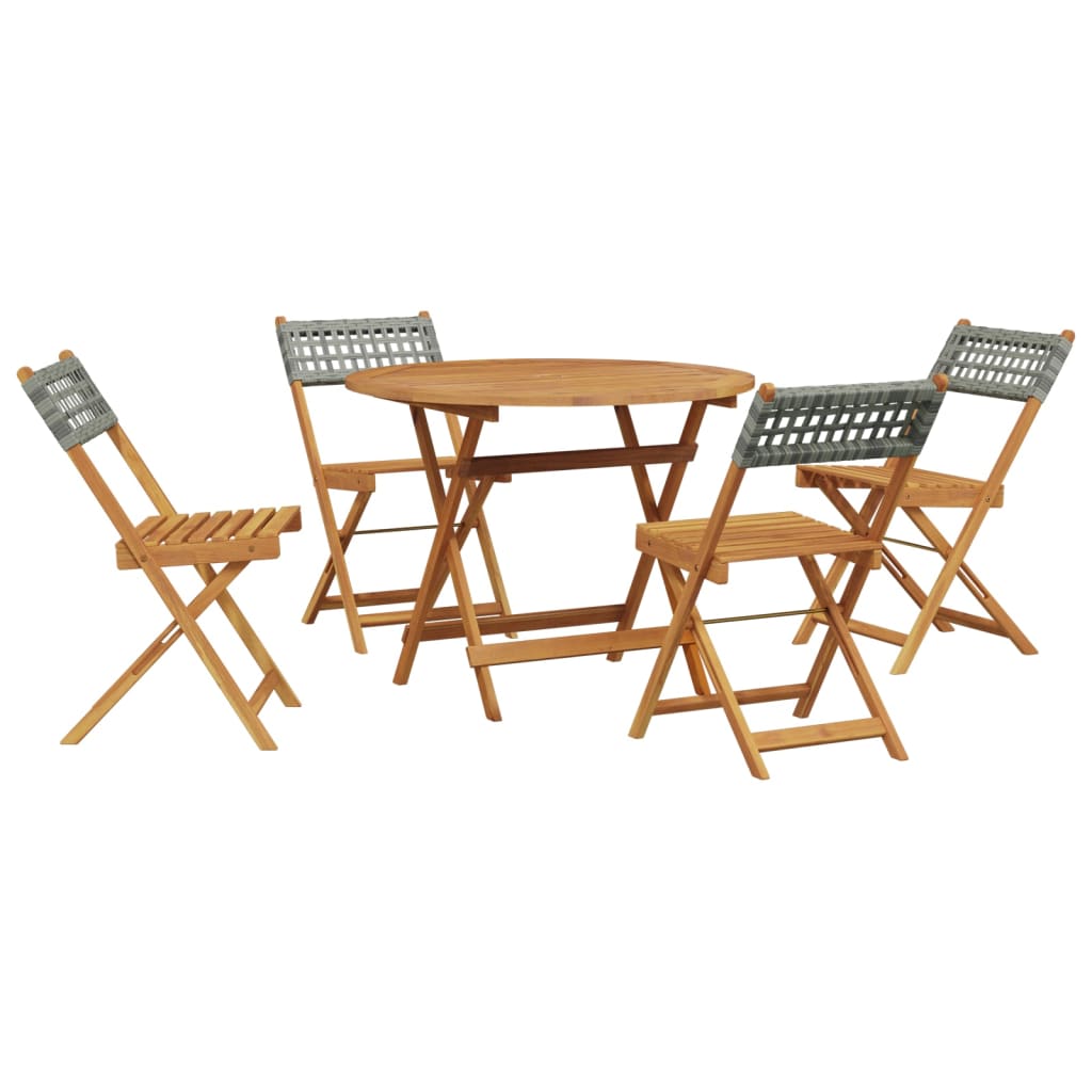 5-delige Tuinset poly rattan en massief hout grijs