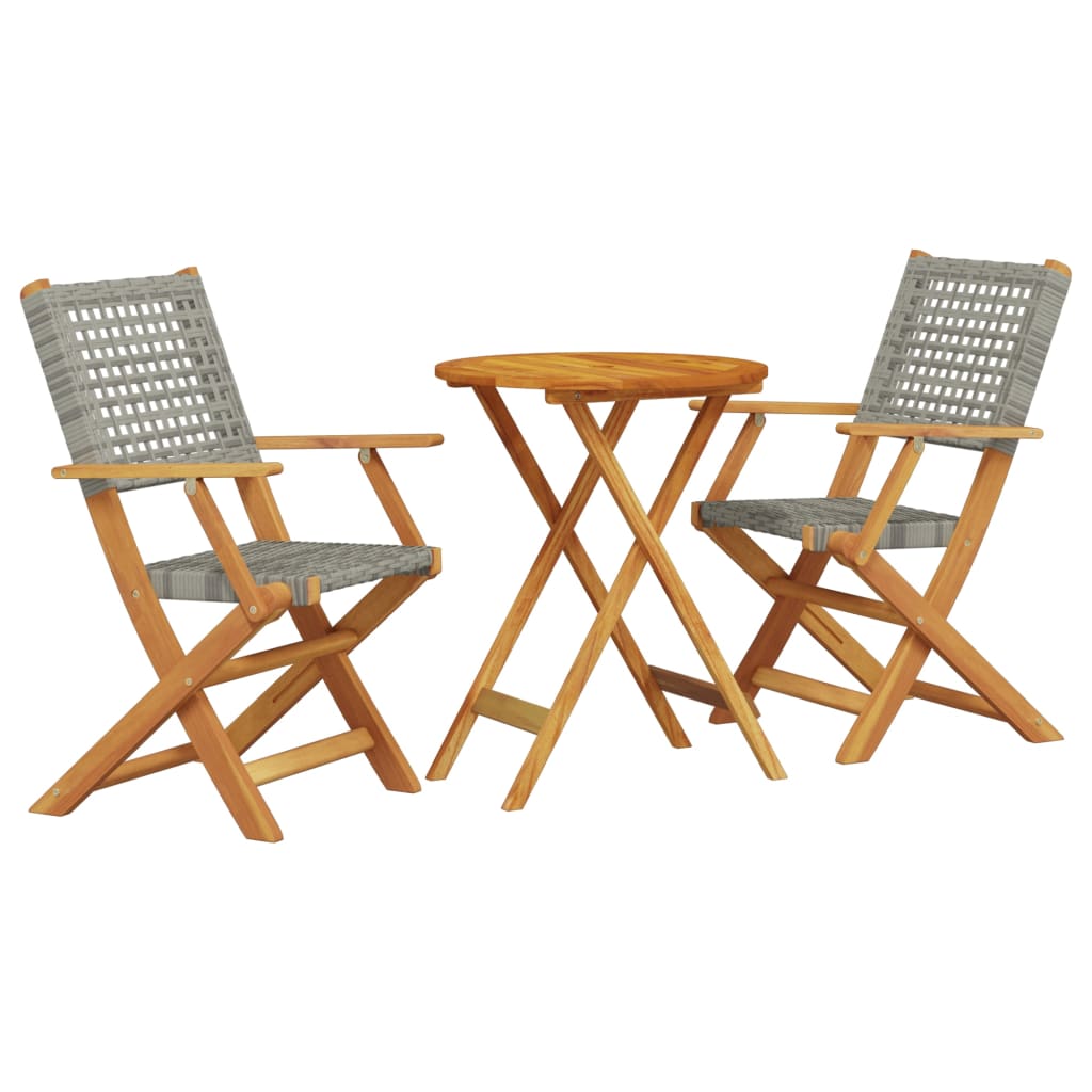 3-delige Bistroset poly rattan en massief hout grijs