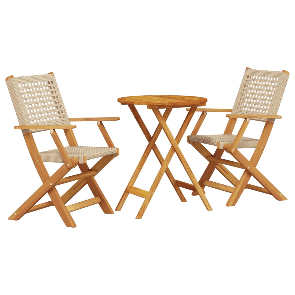 3-delige Bistroset poly rattan en massief hout beige