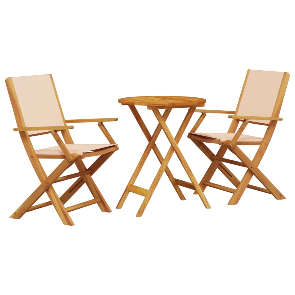 3-delige Bistroset stof en massief hout beige