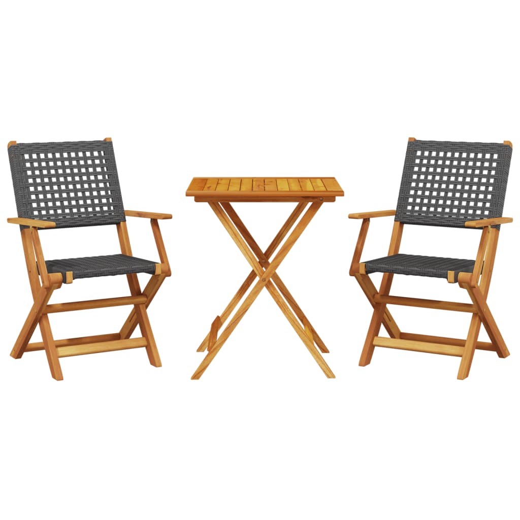 3-delige Bistroset poly rattan en massief hout zwart