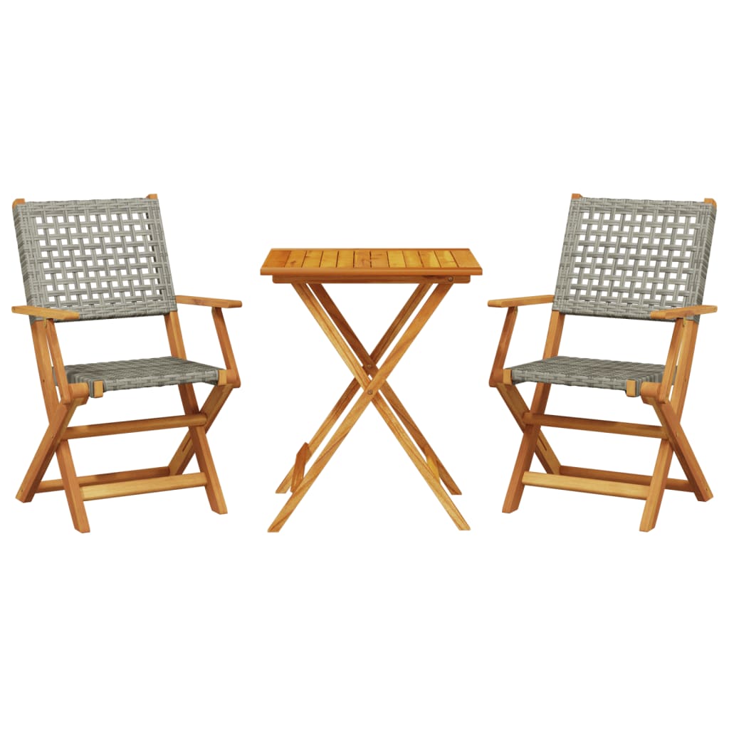 3-delige Bistroset poly rattan en massief hout grijs