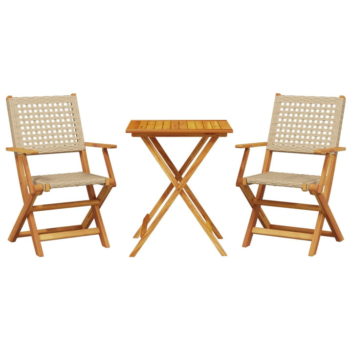 3-delige Bistroset poly rattan en massief hout beige