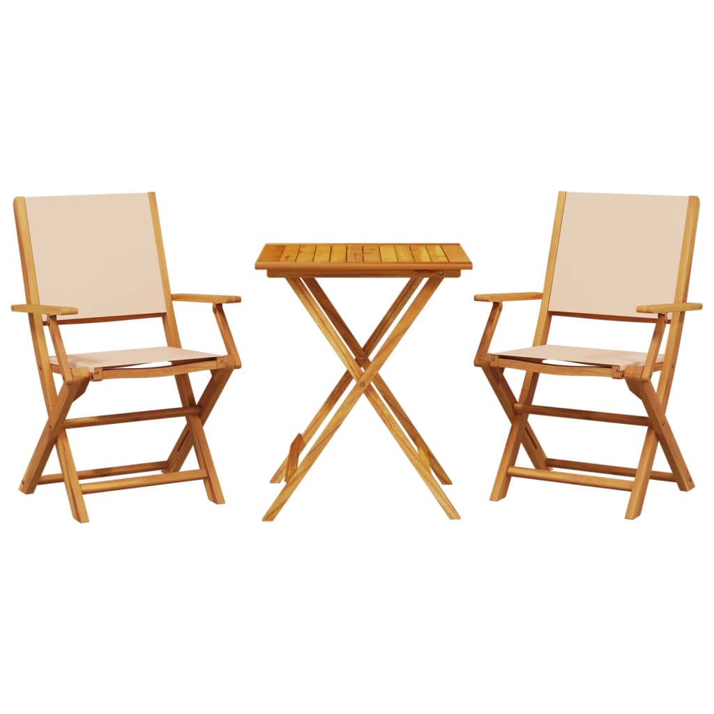 3-delige Bistroset stof en massief hout beige