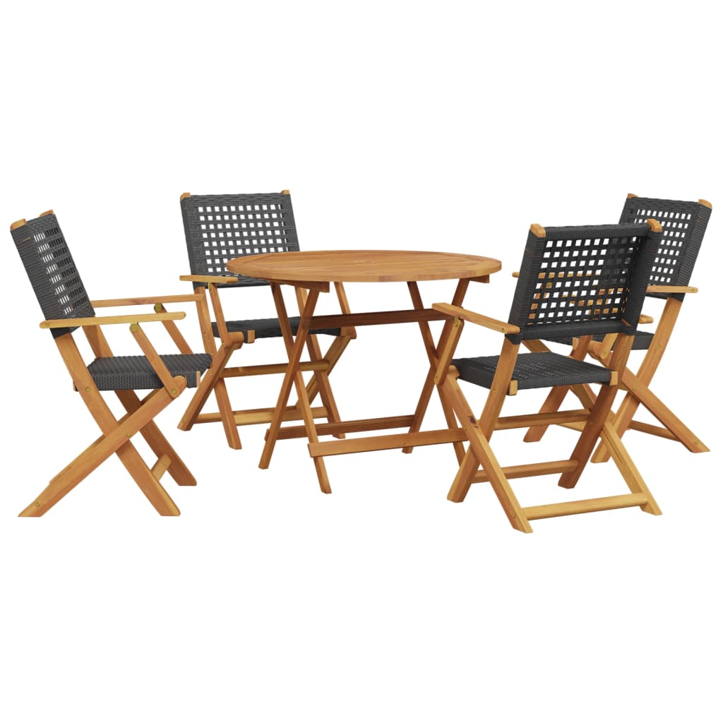 5-delige Tuinset poly rattan en massief hout zwart