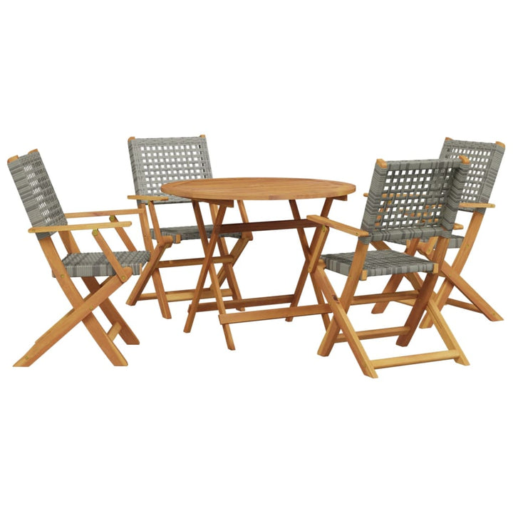 5-delige Tuinset poly rattan en massief hout grijs