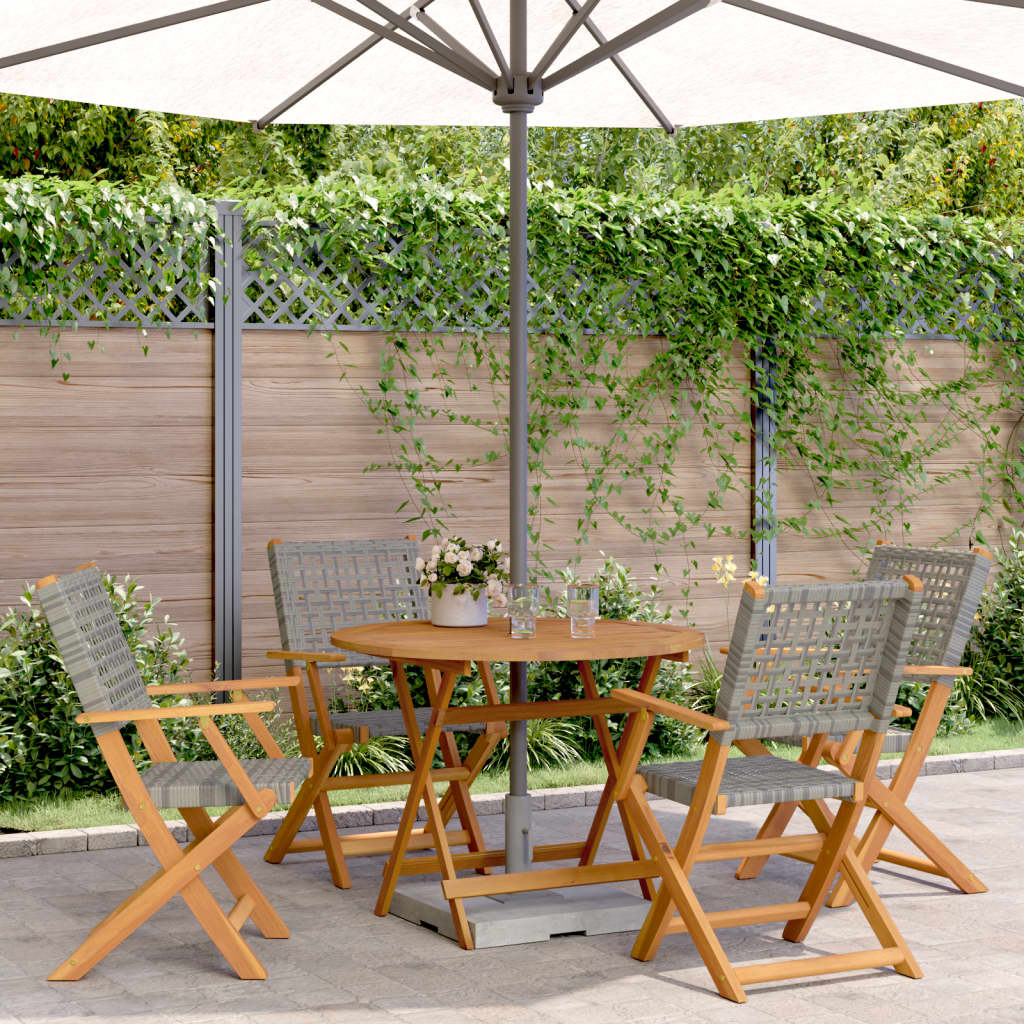 5-delige Tuinset poly rattan en massief hout grijs