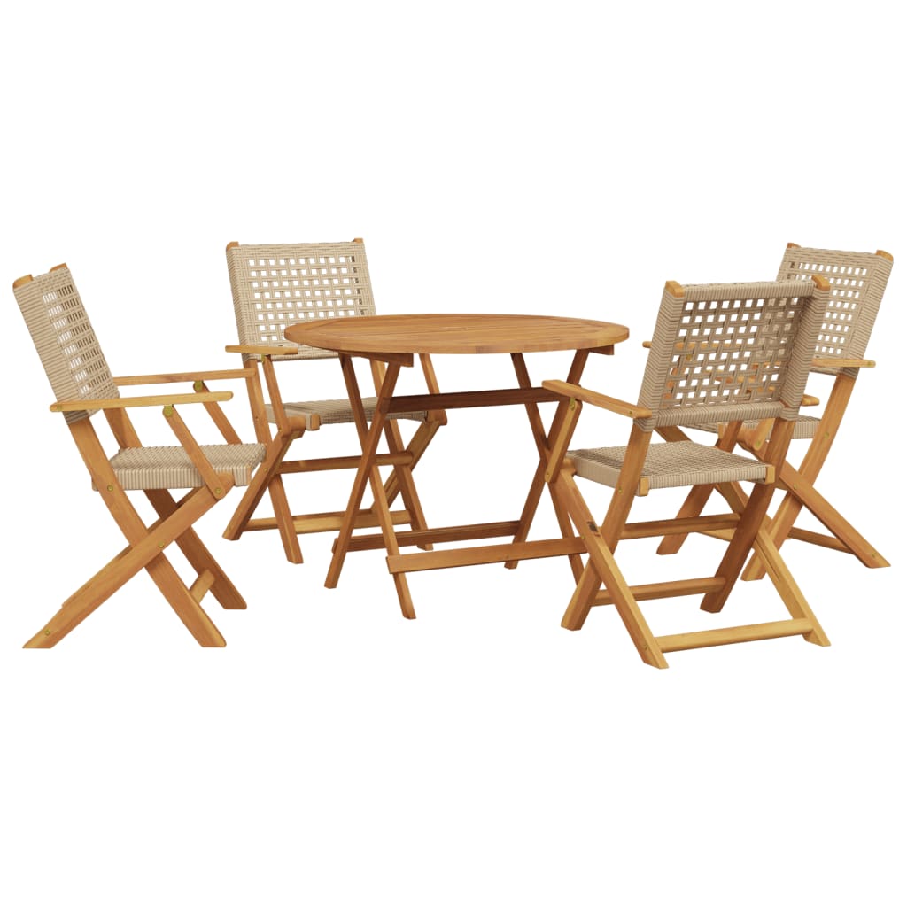 5-delige Tuinset poly rattan en massief hout beige