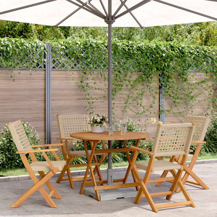 5-delige Tuinset poly rattan en massief hout beige