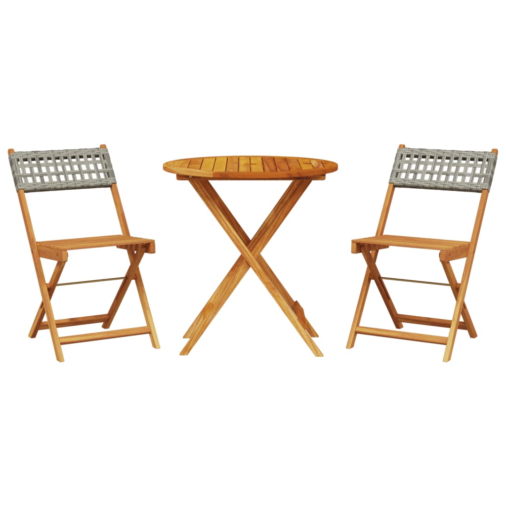 3-delige Bistroset poly rattan en massief hout grijs