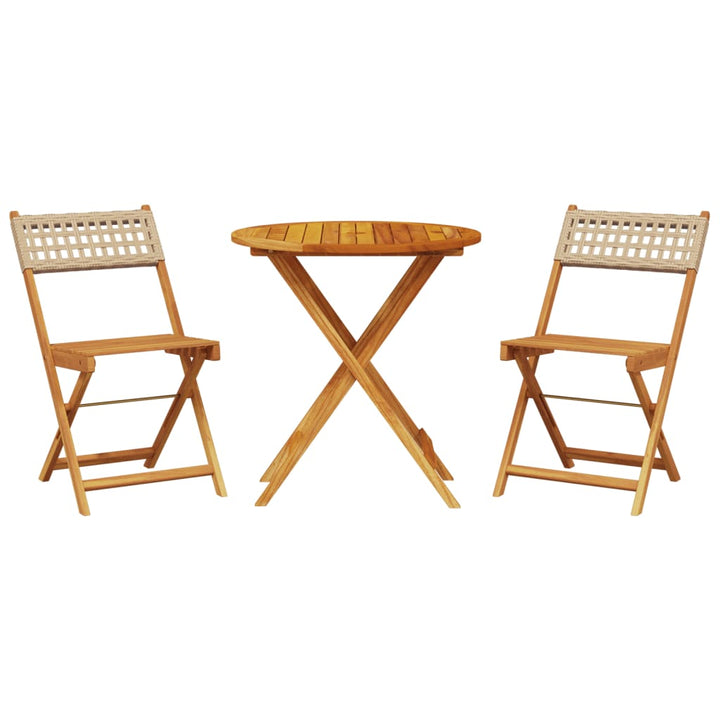 3-delige Bistroset poly rattan en massief hout beige