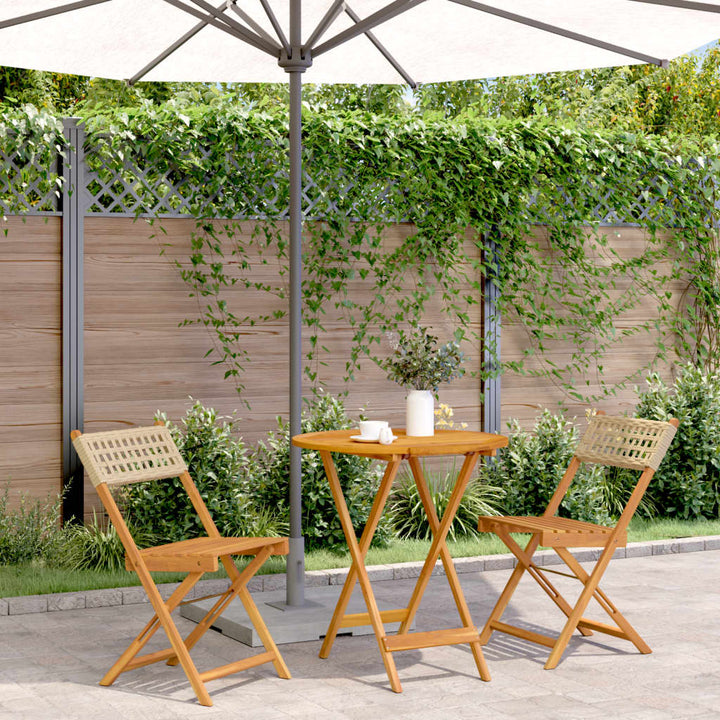 3-delige Bistroset poly rattan en massief hout beige