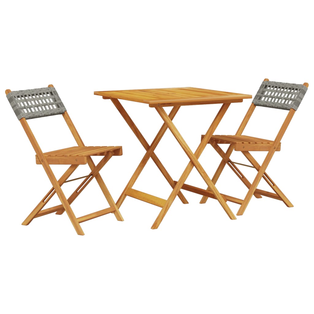 3-delige Bistroset poly rattan en massief hout grijs