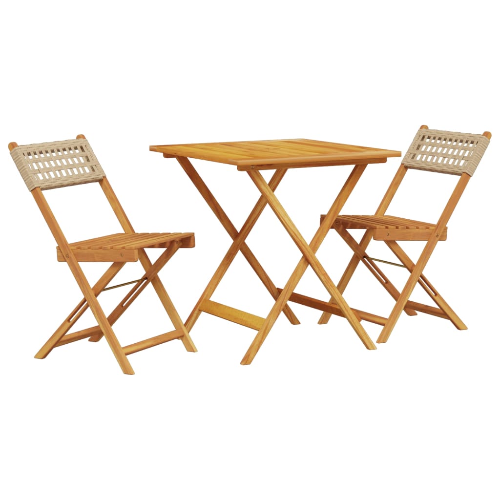 3-delige Bistroset poly rattan en massief hout beige