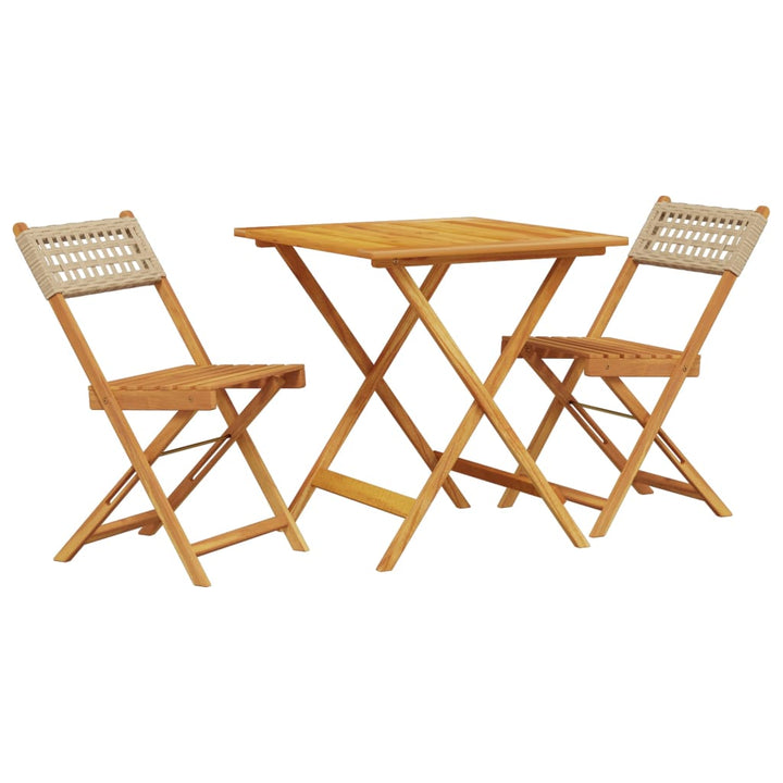 3-delige Bistroset poly rattan en massief hout beige