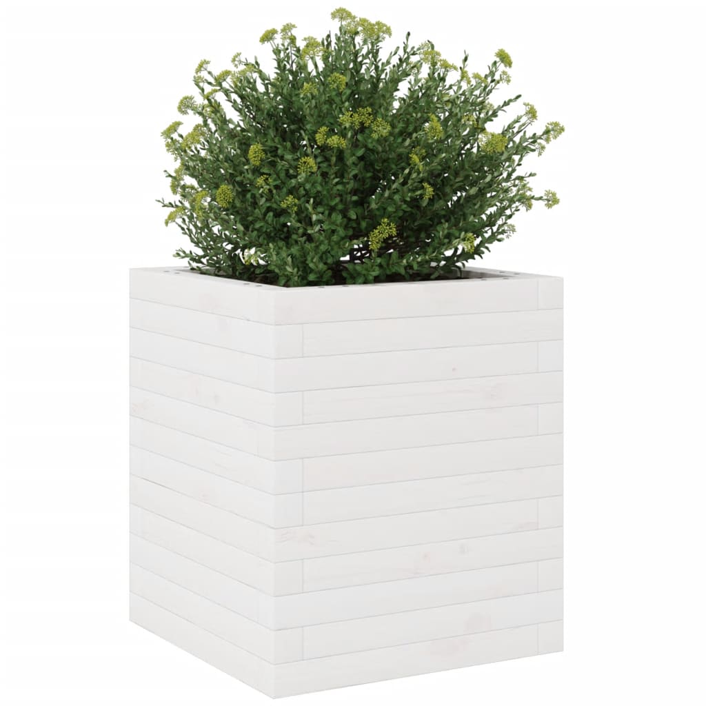 Plantenbak 40x40x46 cm massief groenhout wit