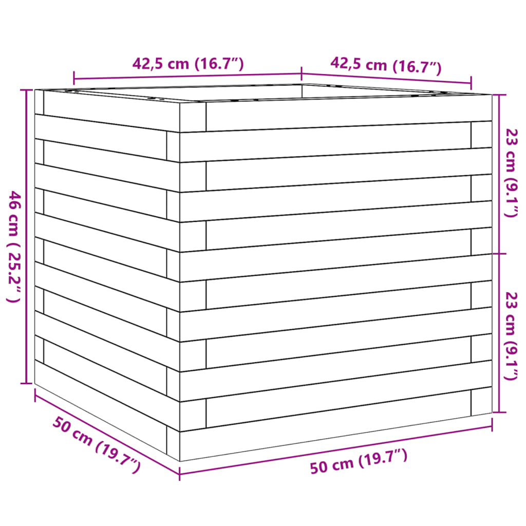 Plantenbak 50x50x46 cm massief grenenhout