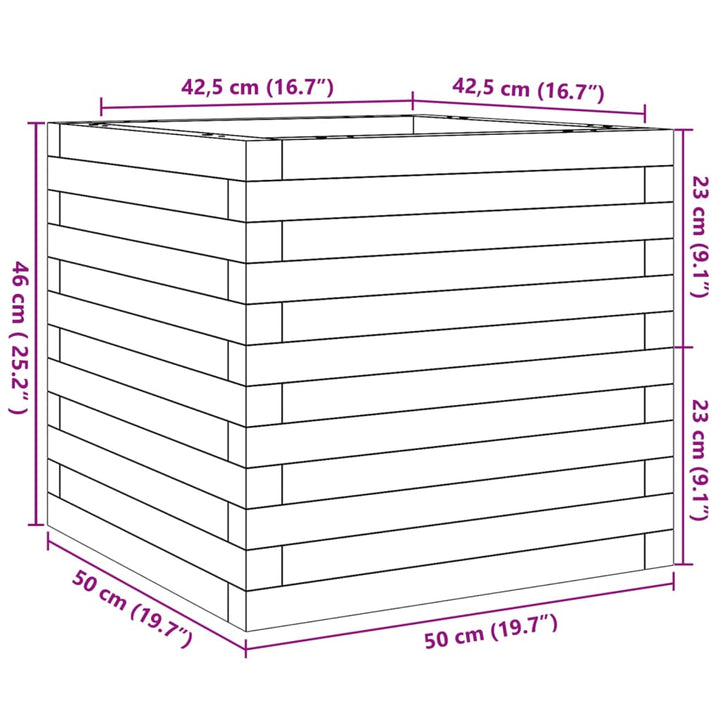 Plantenbak 50x50x46 cm massief grenenhout wit