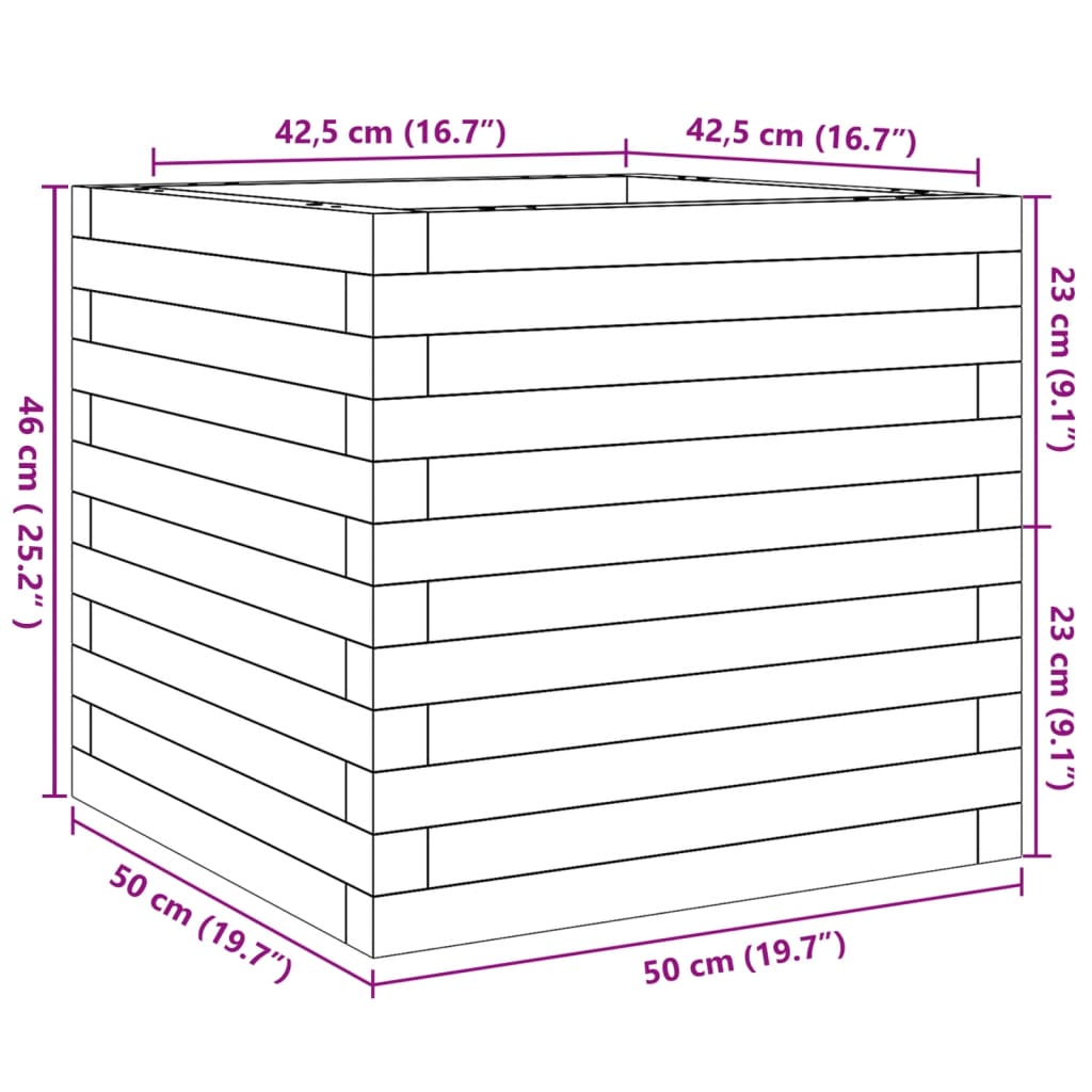 Plantenbak 50x50x46 cm massief groenenhout wasbruin