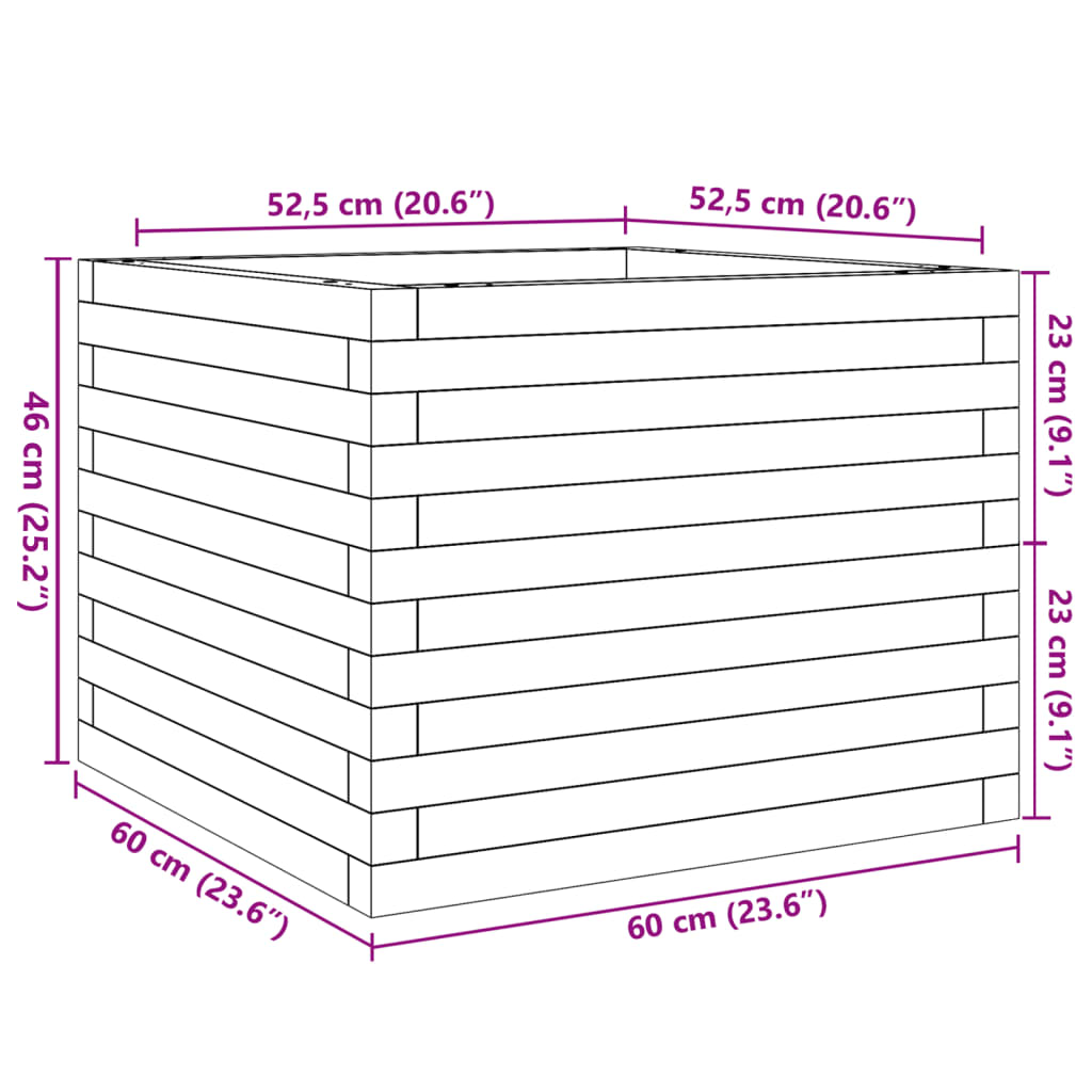 Plantenbak 60x60x46 cm massief grenenhout