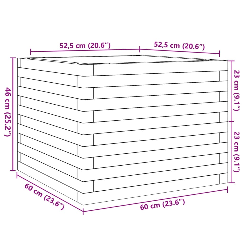 Plantenbak 60x60x46 cm massief groenhout wit