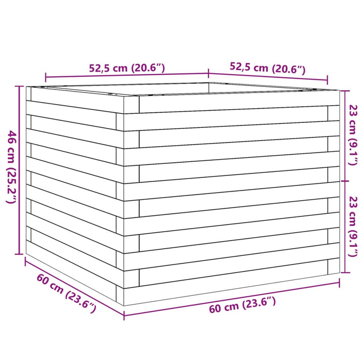 Plantenbak 60x60x46 cm massief grenenhout wit