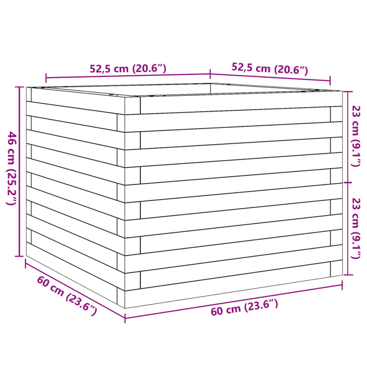 Plantenbak 60x60x46 cm massief groenenhout wasbruin