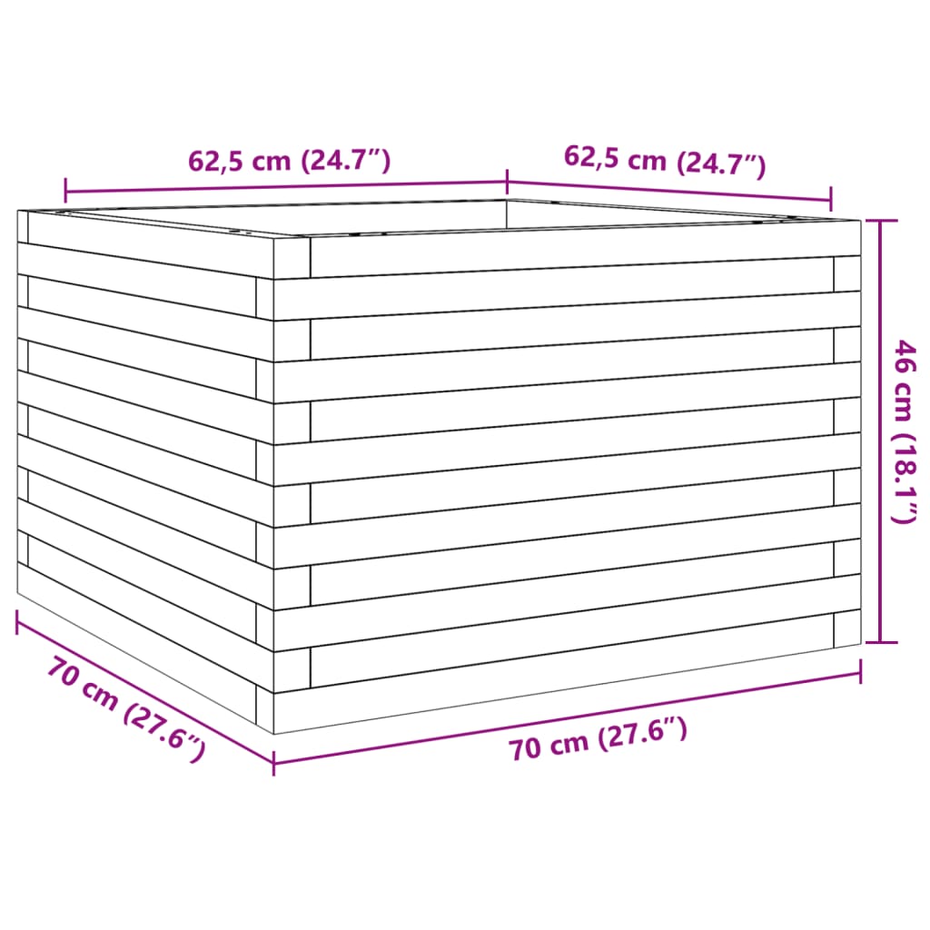 Plantenbak 70x70x46 cm massief grenenhout