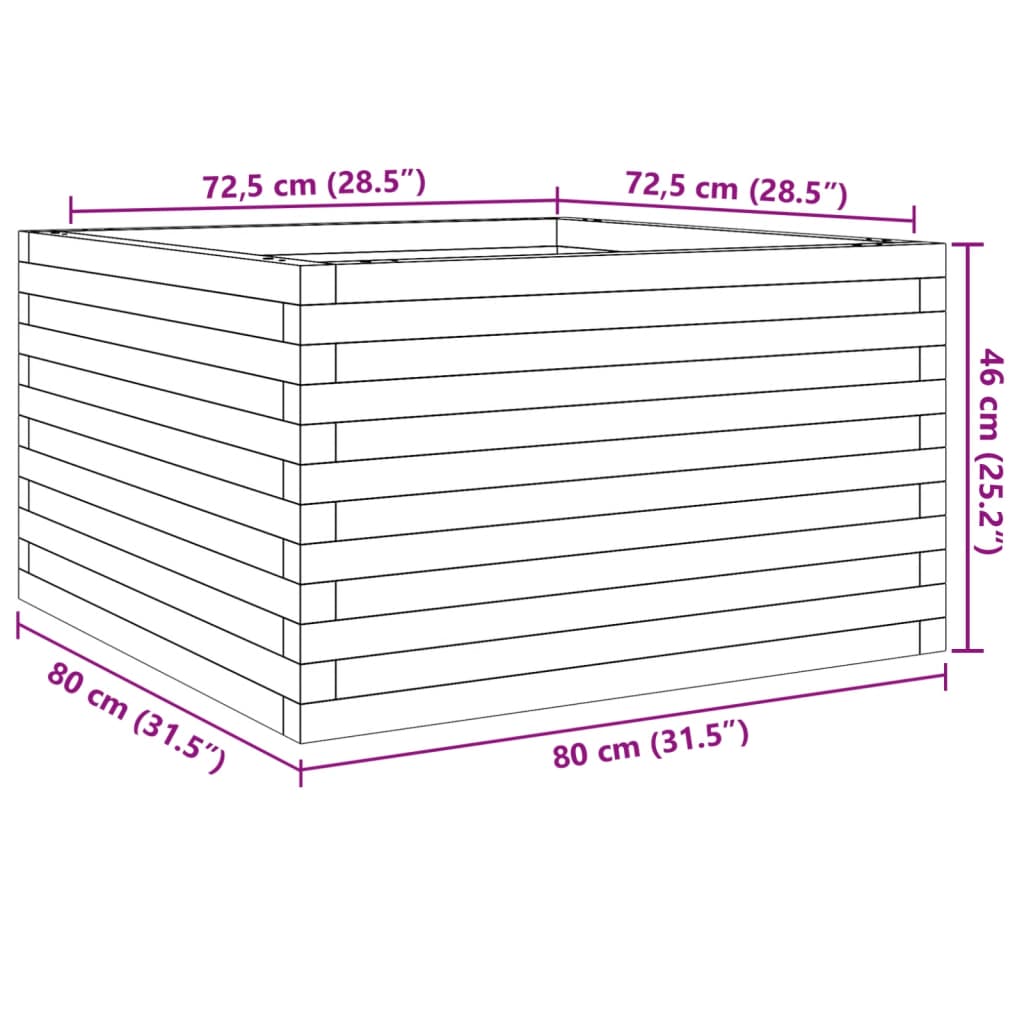 Plantenbak 80x80x46 cm massief groenhout