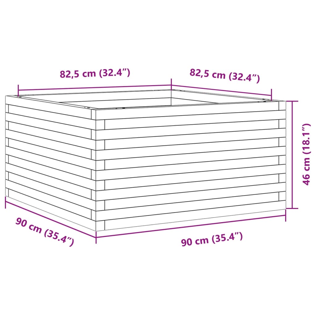 Plantenbak 90x90x46 cm massief grenenhout