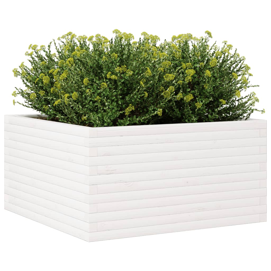 Plantenbak 90x90x46 cm massief groenhout wit