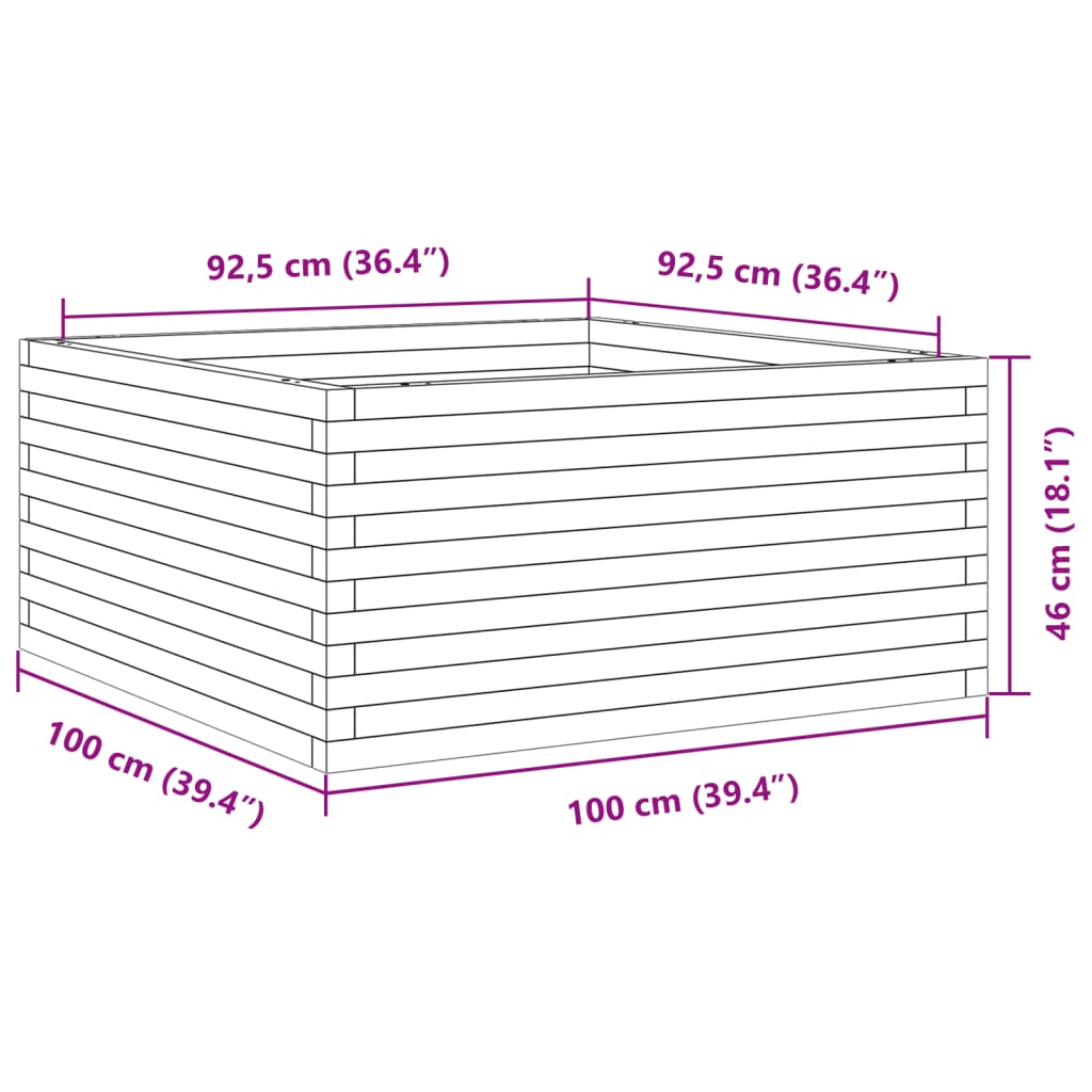 Plantenbak 100x100x46 cm massief grenenhout