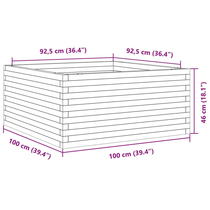 Plantenbak 100x100x46 cm massief grenenhout wit