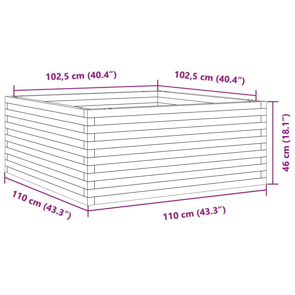 Plantenbak 110x110x46 cm massief grenenhout