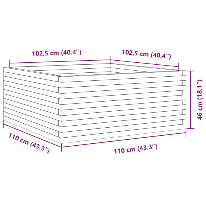 Plantenbak 110x110x46 cm massief grenenhout