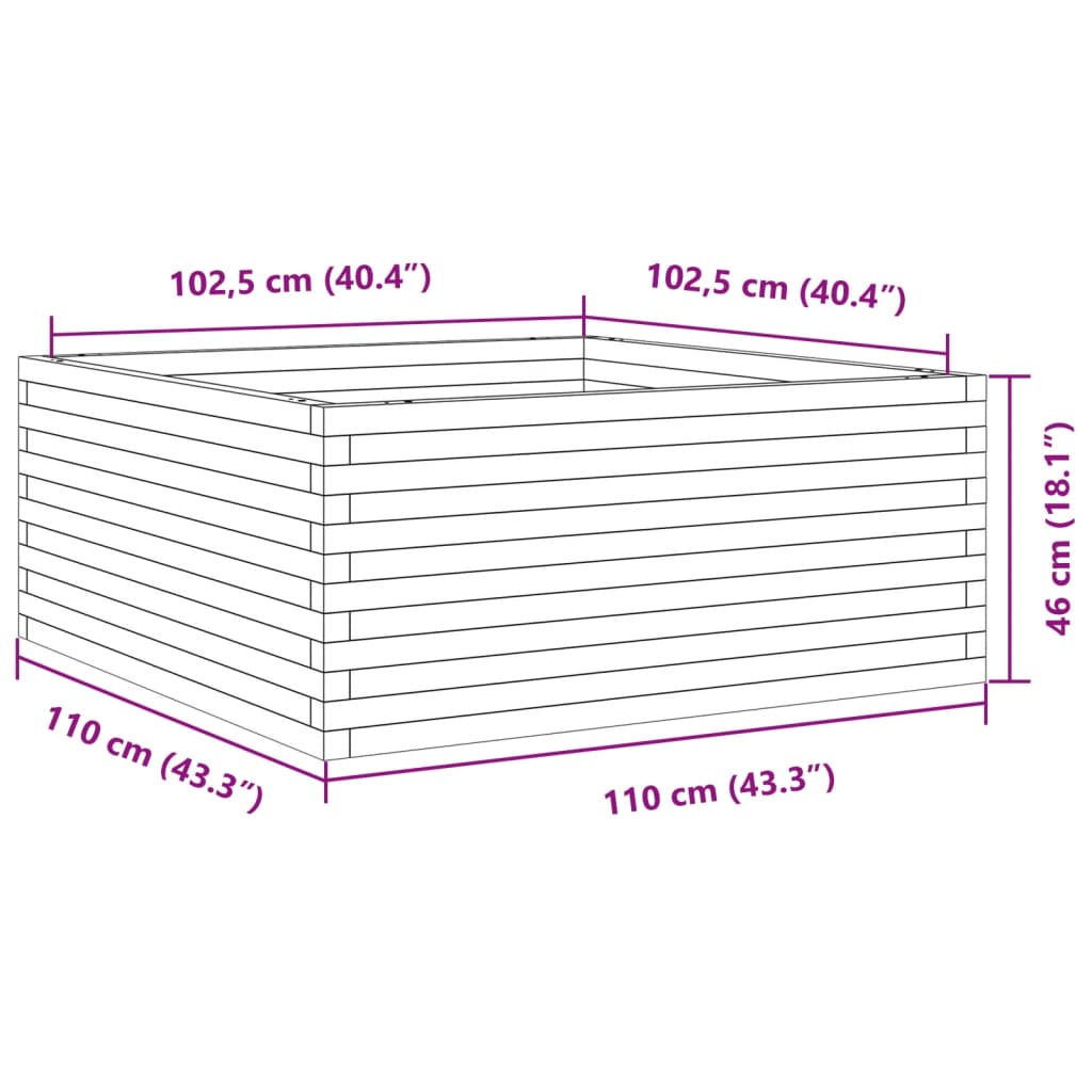 Plantenbak 110x110x46 cm massief grenenhout wasbruin