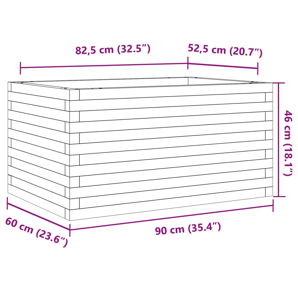 Plantenbak 90x60x46 cm massief grenenhout