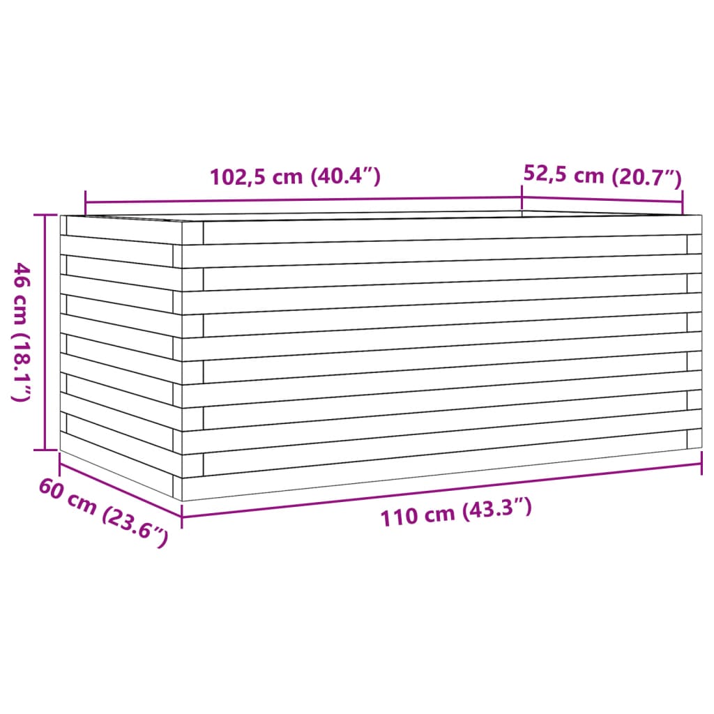 Plantenbak 110x60x46 cm massief grenenhout